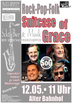 Plakat Suitcase of Grace - 12.05.2024 ab 11:00 Uhr Open Air Alter Bahnhof